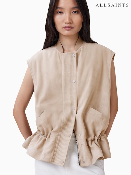 AllSaints Cream Sofi Suede Gilet (W61502) | £319
