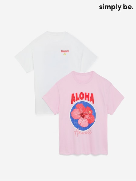 Simply Be Pink Graphic Print T-Shirts 2 Pack (W61524) | £34
