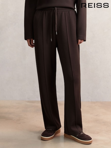 Reiss Dark Chocolate Brown Jemma Petite Modal-Blend Interlock Wide-Leg Joggers (W61531) | £120