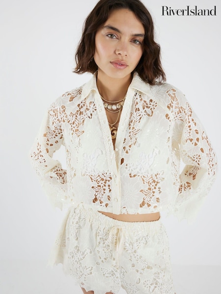River Island Cream Cutwork Sequin Shirt (W61561) | £49