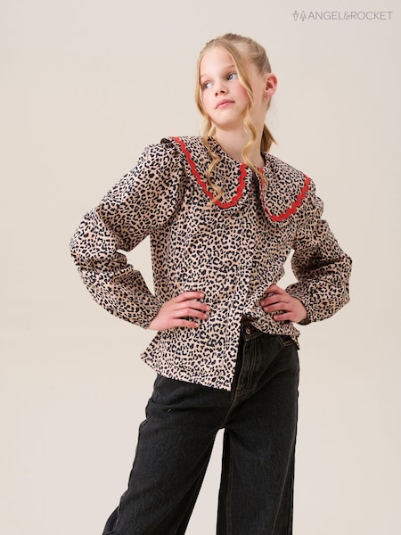 Angel & Rocket Brown Elle Leopard Print Frill Collar Blouse (W61617) | £26 - £30