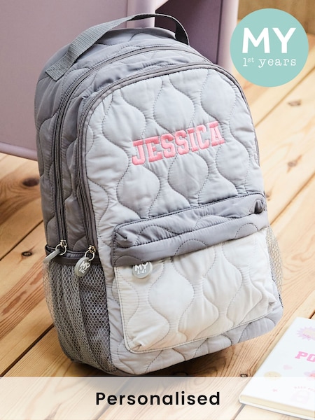 My 1st Years Personalised Large Quilted Pink Name Varsity Backpack (W61679) | £46