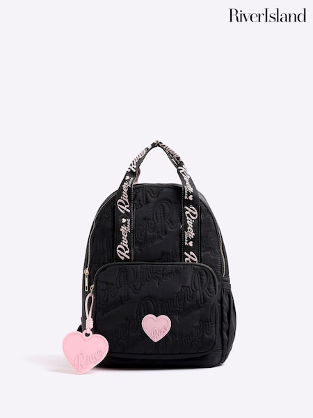 River Island Black Girls Nylon Script Backpack (W61701) | £26