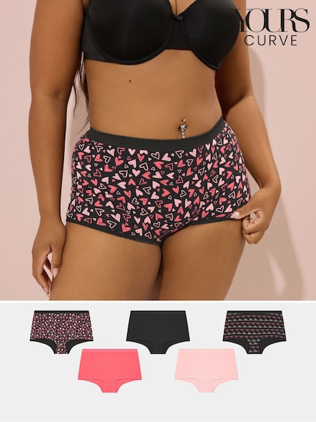 Yours Curve Black Printed Short Knickers  5 Pack (W61717) | £20