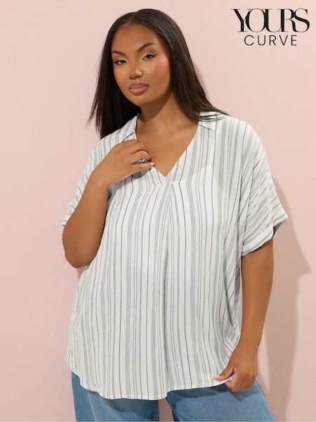 Yours Curve White Striped Blouse (W61719) | £29