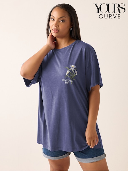 Yours Curve Blue Printed T-Shirt (W61722) | £22