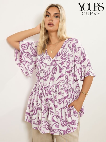 Yours Curve White Short Angel Sleeve Boho Blouse (W61737) | £29