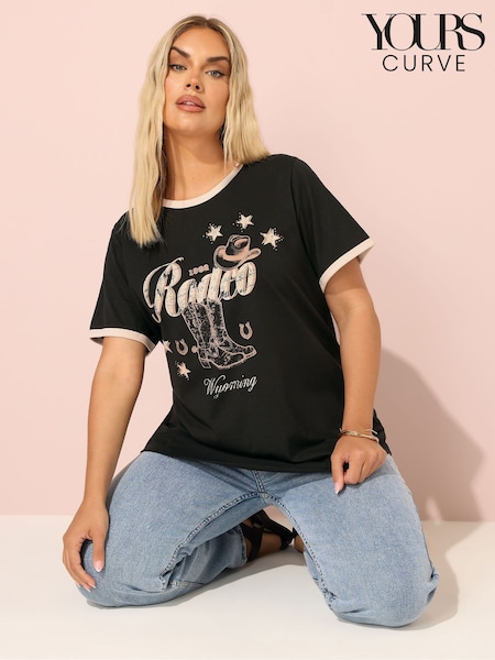 Yours Curve Black Printed T-Shirt (W61743) | £20