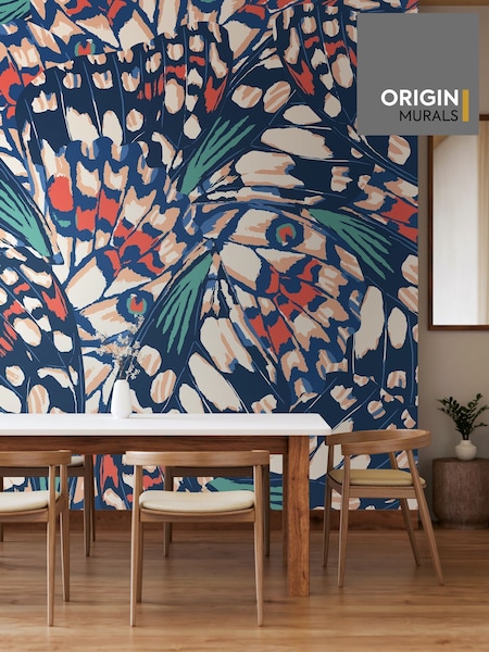 Origin Murals Navy Blue and Coral Butterfly Wings Wall Mural (W61767) | £73