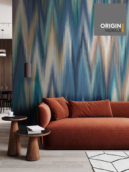 Origin Murals Indigo Blue Ikat Zig Zag Wall Mural (W61770) | £73