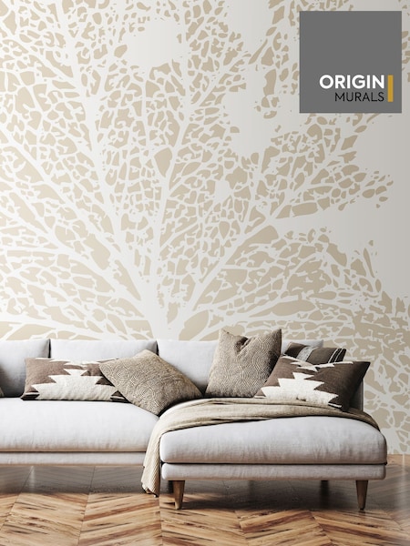 Origin Murals Natural Linen Skeleton Leaf Wall Mural (W61771) | £73