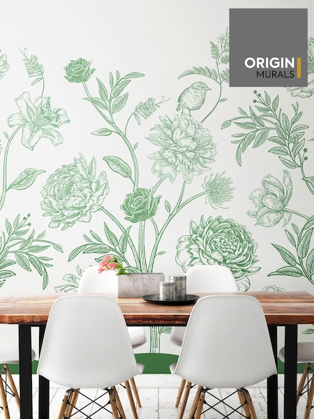 Origin Murals Forest Green Jacobean Rose Trail Wall Mural (W61779) | £73