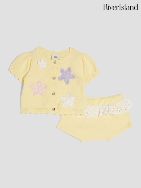 River Island Yellow Baby Girls Crochet Floral Print 3D Set (W61783) | £28