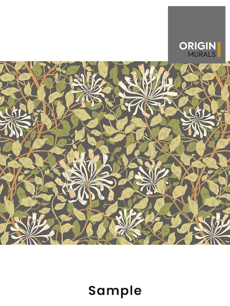 Origin Murals Black and Olive Green Honeysuckle A4 Wallpaper Sample (W61785) | £3