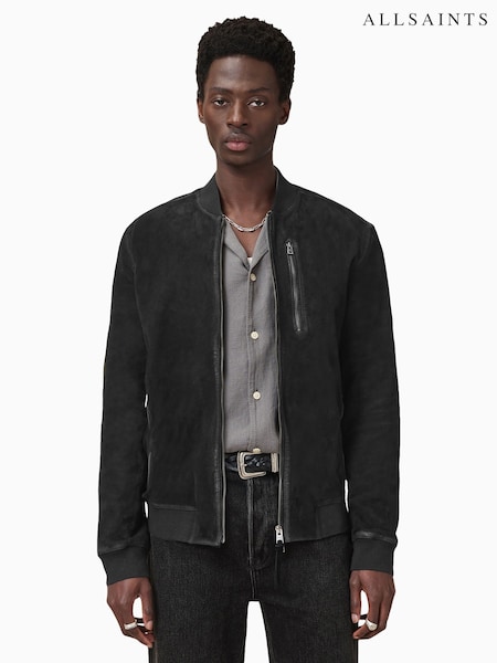 AllSaints Black Kemble Suede Bomber Jacket (W61809) | £399