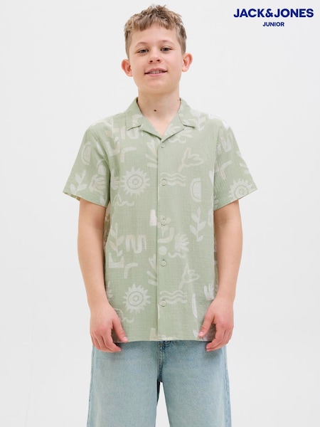 JACK & JONES Junior Green 100% Cotton Summer Print Short Sleeve Shirt (W61831) | £30