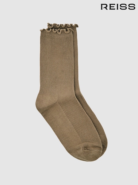 Reiss Taupe Rae Ribbed Frilly Socks (W61960) | £15