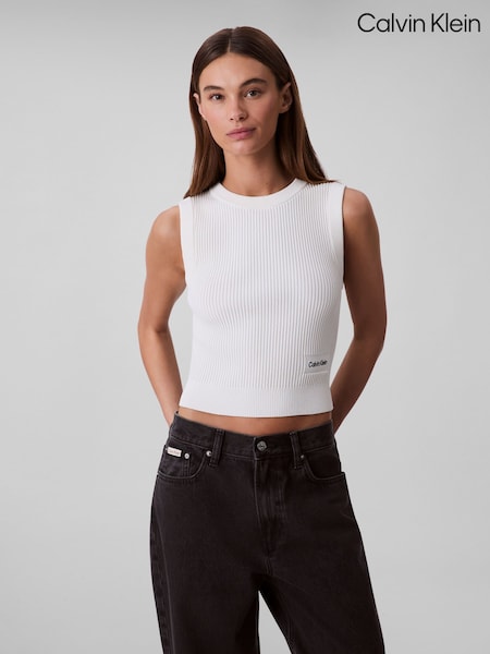 Calvin Klein White Viscose Nylon Crew Neck Vest (W61993) | £70