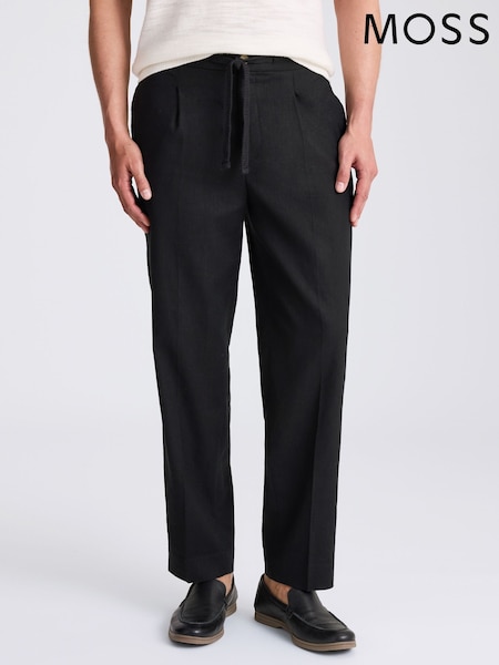 MOSS Black Matte Linen Beach Trousers (W62049) | £80