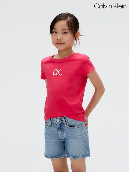 Calvin Klein Pink Slim Stripe Short Sleeve T-Shirt (W62080) | £23 - £28