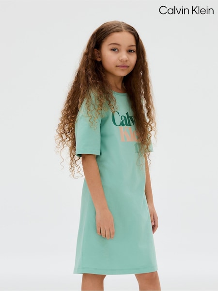Calvin Klein Green Logo Placement T-Shirt Dress (W62086) | £45 - £55