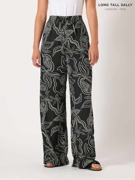 Long Tall Sally Black Printed Wide Leg Trousers (W62087) | £36