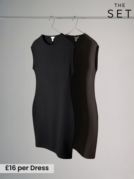 The Set Black/Brown 2 Pack Sleeveless Ponte Dress (W62193) | £32