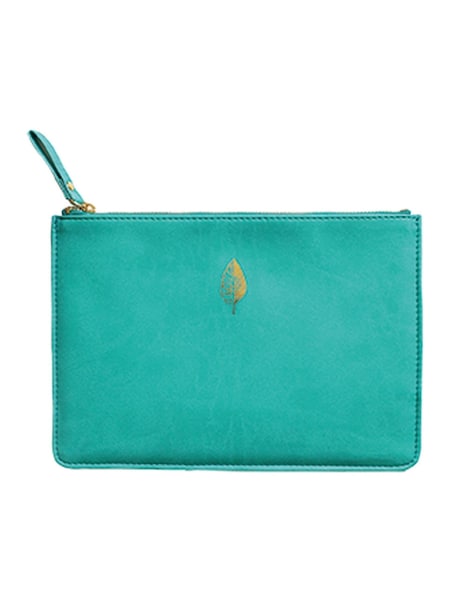 Portico Designs Teal Leaf Faux Leather Zip Organiser Case (W62229) | £0