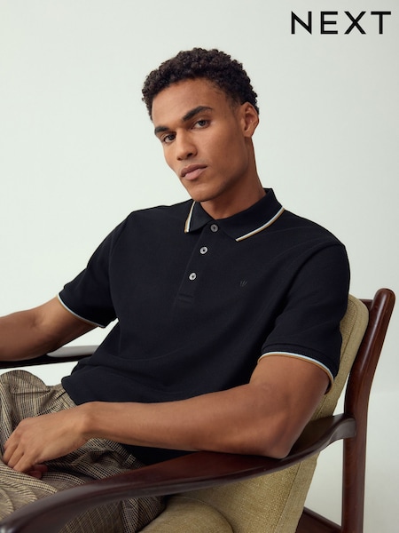 Black Regular Fit Short Sleeve Tipped Polo Shirt (W62263) | £20