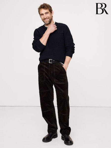 Banana Republic Black Cotton-Merino Waffle Patch Sweatshirt (W62301) | £100