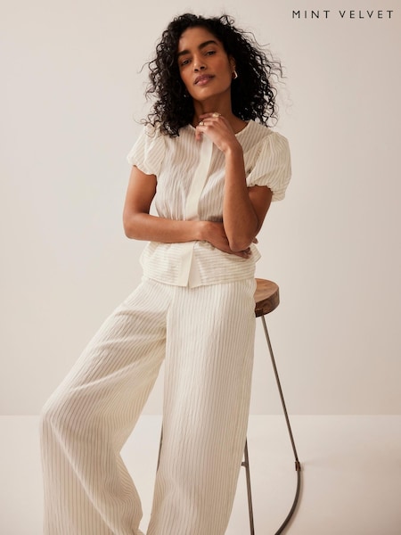 Mint Velvet Cream Stripe Peplum Top (W62519) | £89