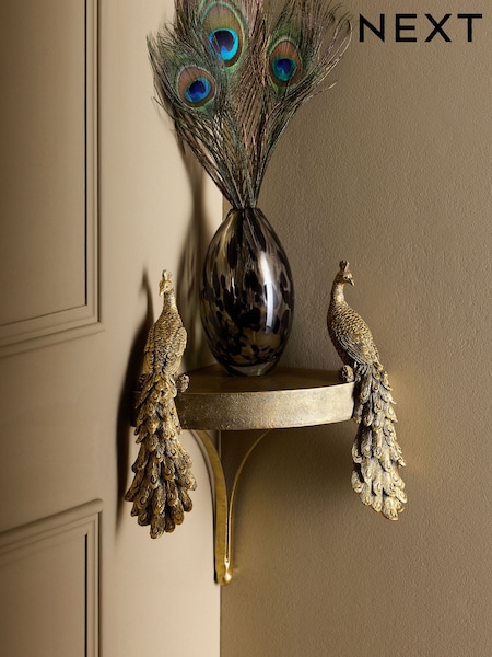 Gold Peacock Corner Shelf (W62561) | £42