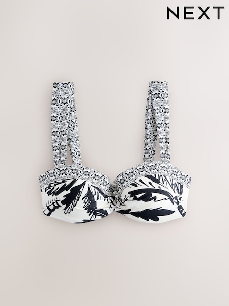 Black/Cream Palm Wired Bandeau Bikini Top (W62614) | £30