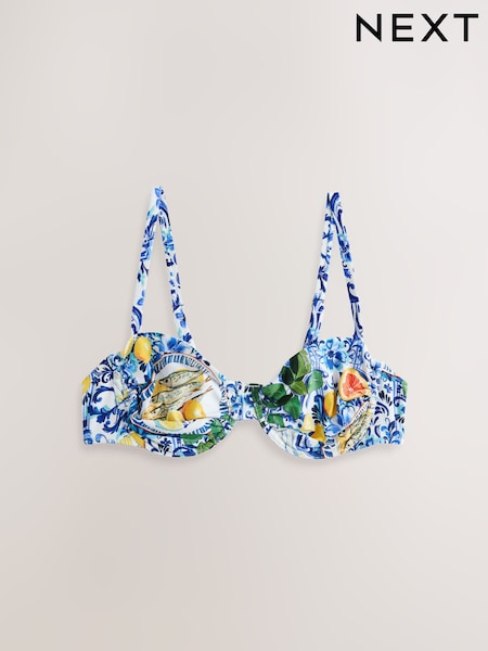 Blue/Ecru Floral Non Padded Wired Bikini Top (W62623) | £0