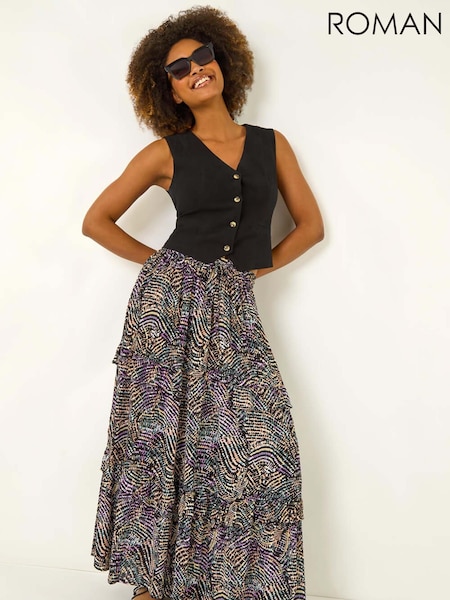 Roman Black Abstract Contrast Print Maxi Skirt (W62717) | £38