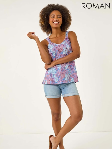 Roman Purple Burnout Printed Toggle Vest Blouse (W62738) | £24