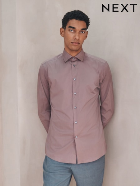 Dusky Pink Slim Fit Cotton Stretch Long Sleeve Formal Shirt (W62914) | £32