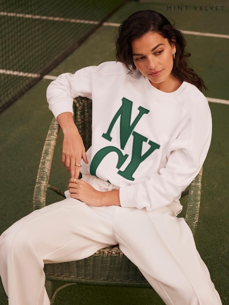 Mint Velvet White New York 100% Cotton Sweatshirt (W62943) | £79