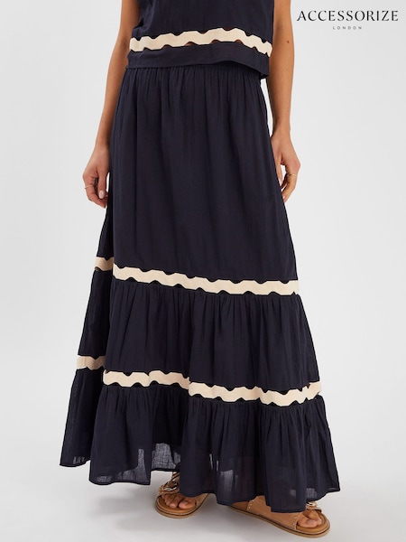 Accessorize Black Ric Rac Tiered 100% Cotton Maxi Skirt (W62949) | £45