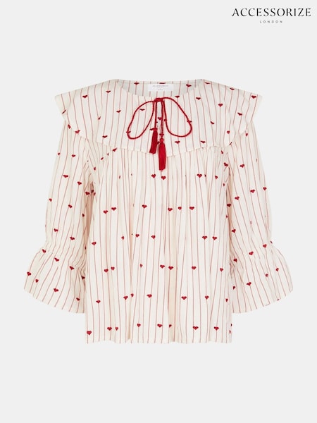 Accessorize Red Heart Print Collared Blouse (W62956) | £35
