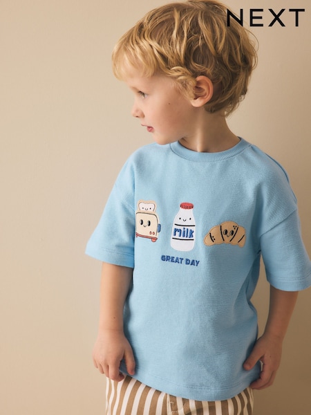 Light Blue Breakfast Trio Short Sleeve Appliqué T-Shirt (3mths-7yrs) (W63033) | £6 - £8