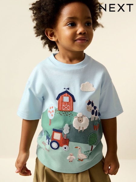 Green/Blue Farm Short Sleeve Appliqué T-Shirt (3mths-7yrs) (W63038) | £9 - £11