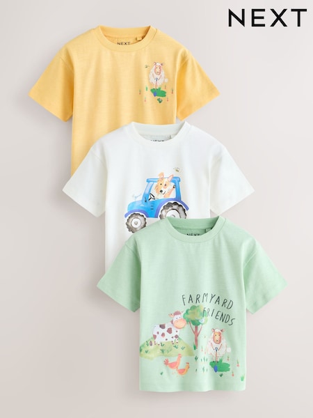 Green Watercolour Farm Short Sleeve Graphic T-Shirts 3 Pack (3mths-7yrs) (W63055) | £16 - £20