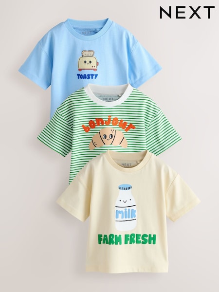 Blue Breakfast Short Sleeve Graphic T-Shirts 3 Pack (3mths-7yrs) (W63061) | £18 - £22