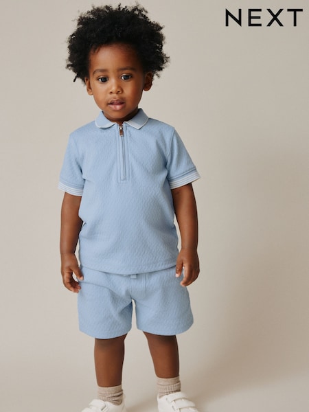Blue Zip Neck Short Sleeve Polo Shirt And Shorts Set (3mths-7yrs) (W63073) | £13 - £17