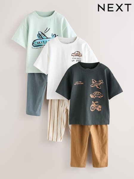 Blue/Black/White Vehicles Short Sleeve T-Shirts & Joggers Set 3 Pack (3mths-7yrs) (W63084) | £33 - £39