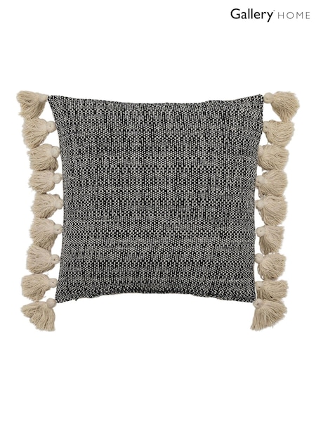 Gallery Home Black Woven Cushion with Tassels (W63121) | £40