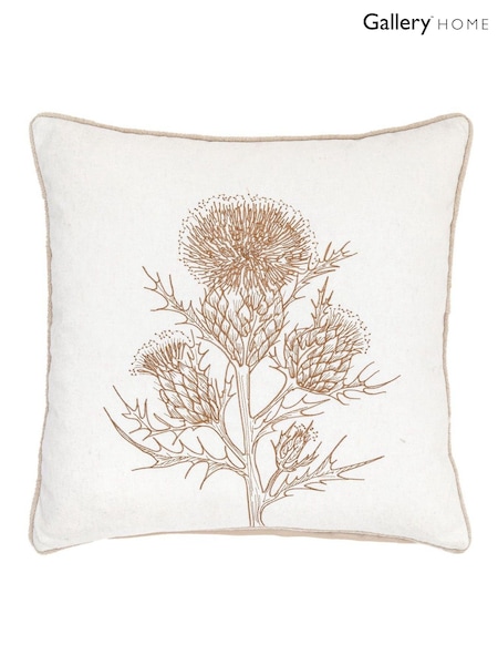 Gallery Home Brown Thistle Embroidered Cushion (W63152) | £25