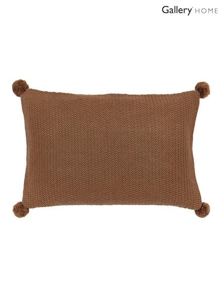 Gallery Home Brown Knitted Pom Pom Cushion (W63154) | £25