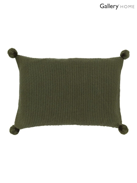 Gallery Home Green Knitted Pom Pom Cushion (W63161) | £25